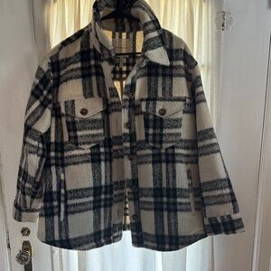 Avec Les Filles Plaid Jacket in Black and Cream